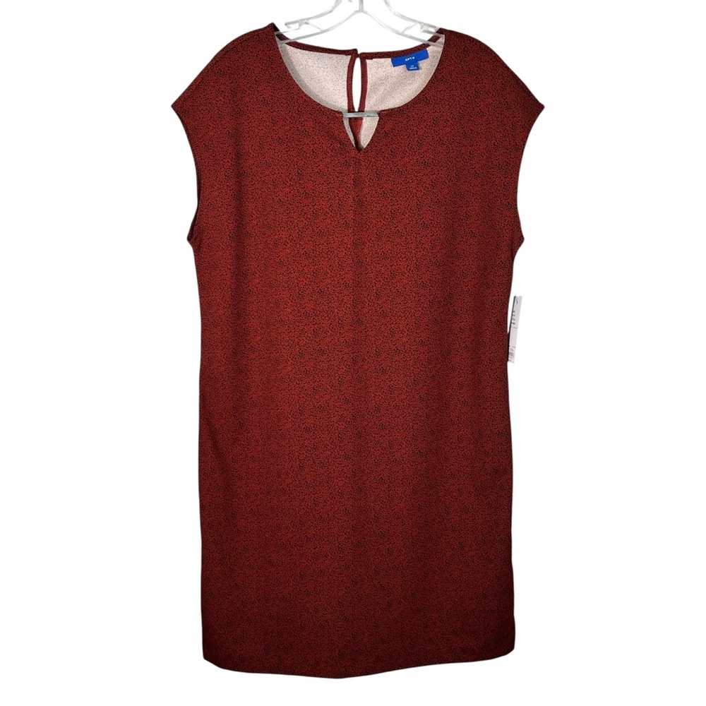 Apt. 9 Red Orange Black Dot Print Cutout Neckline Sleeveless Dress NWT Career M